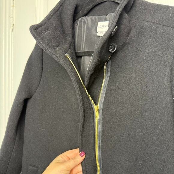 J Crew City Coat Womens 6P Black Zip Front Long Sleeve Mock Neck NWT Wool Blend - Picture 7 of 12